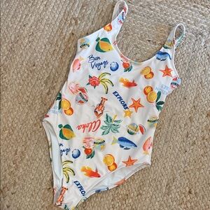Old Navy White Tropical Print One Piece Swimsuit
